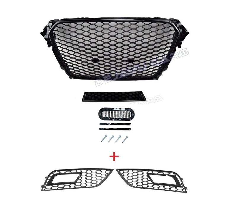 RS4 Look Front Grill Black Edition + Fog Light Grilles for Audi A4 B8.5