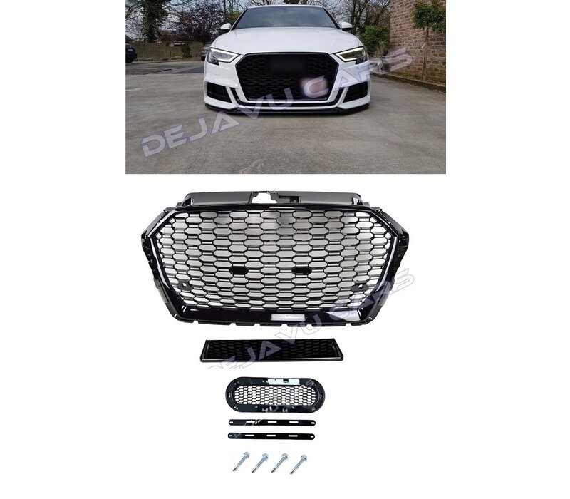 RS3 Look Front Grill Black Edition voor Audi A3 8V
