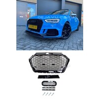 RS3 Look Front Grill Black Edition voor Audi A3 8V