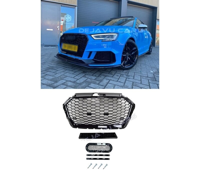 RS3 Look Front Grill Black Edition voor Audi A3 8V