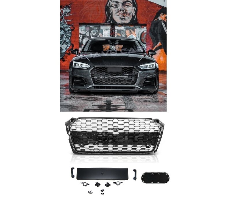 RS5 Look Front Grill Black Edition voor Audi A5 B9