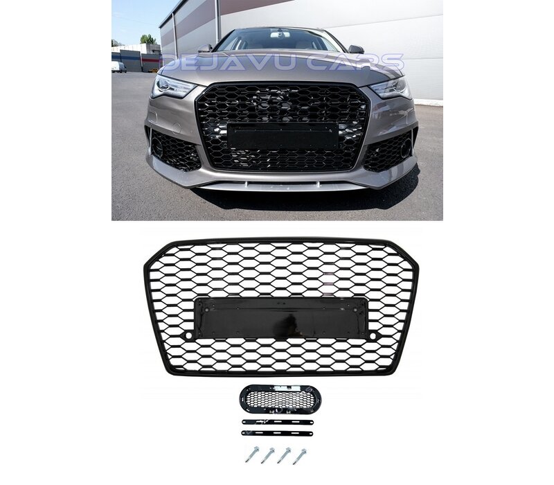 RS6 Look Front Grill Black Edition voor Audi A6 C7.5 Facelift