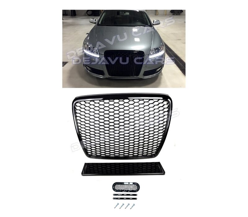 RS6 Look Front Grill Black Edition voor Audi A6 C6 4F