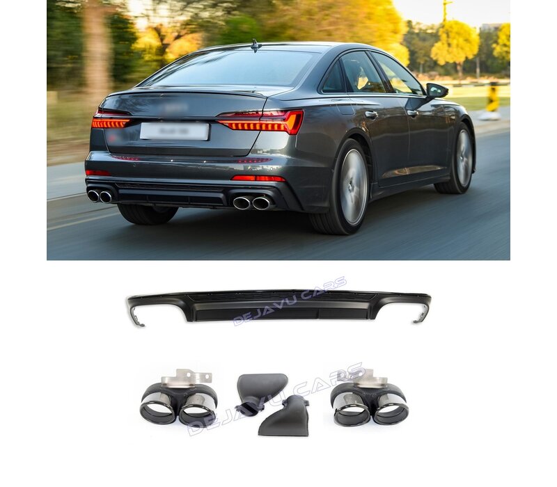 S6 Look Diffuser + Exhaust tail pipes for Audi A6 C8 S line