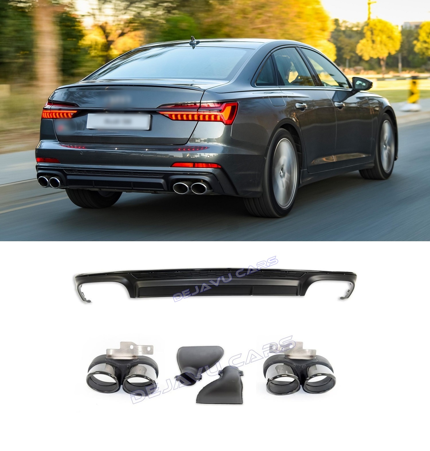 S6 Look Diffuser + Exhaust tail pipes for Audi A6 C8 S line 