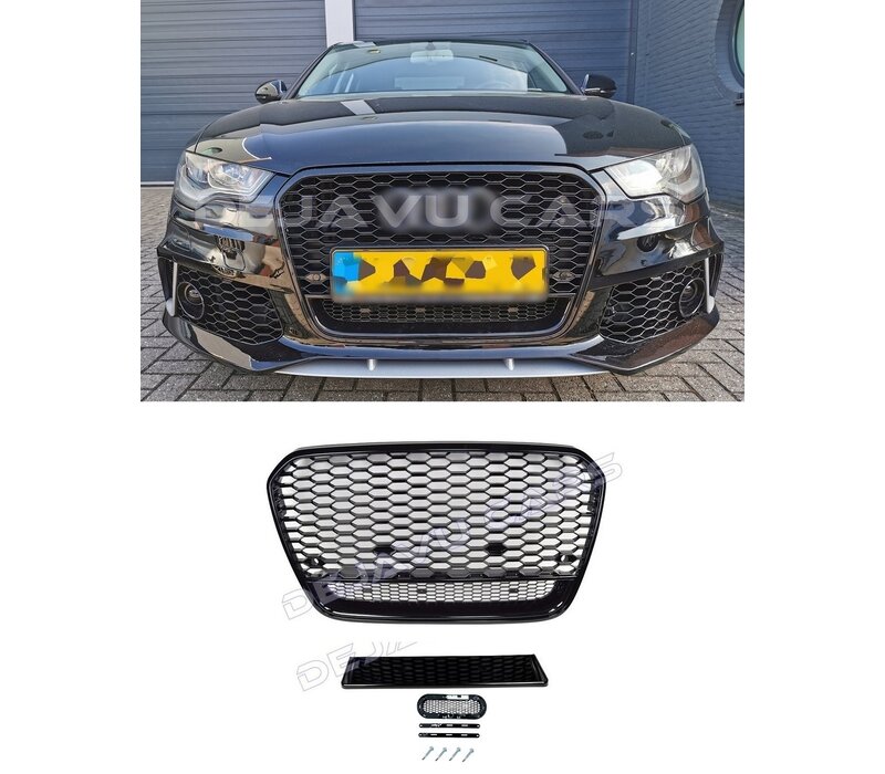 RS6 Look Front Grill Black Edition voor Audi A6 C7 4G