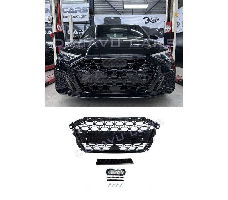 RS3 Look Front Grill  Black Edition for Audi A3 8Y / S line