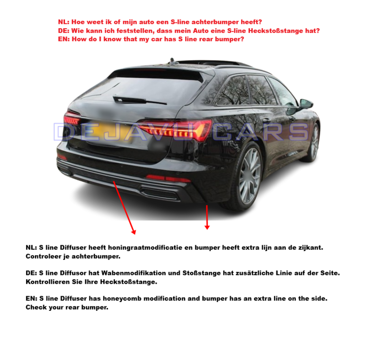 S6 Look Diffuser + Exhaust tail pipes for Audi A6 C8 S line