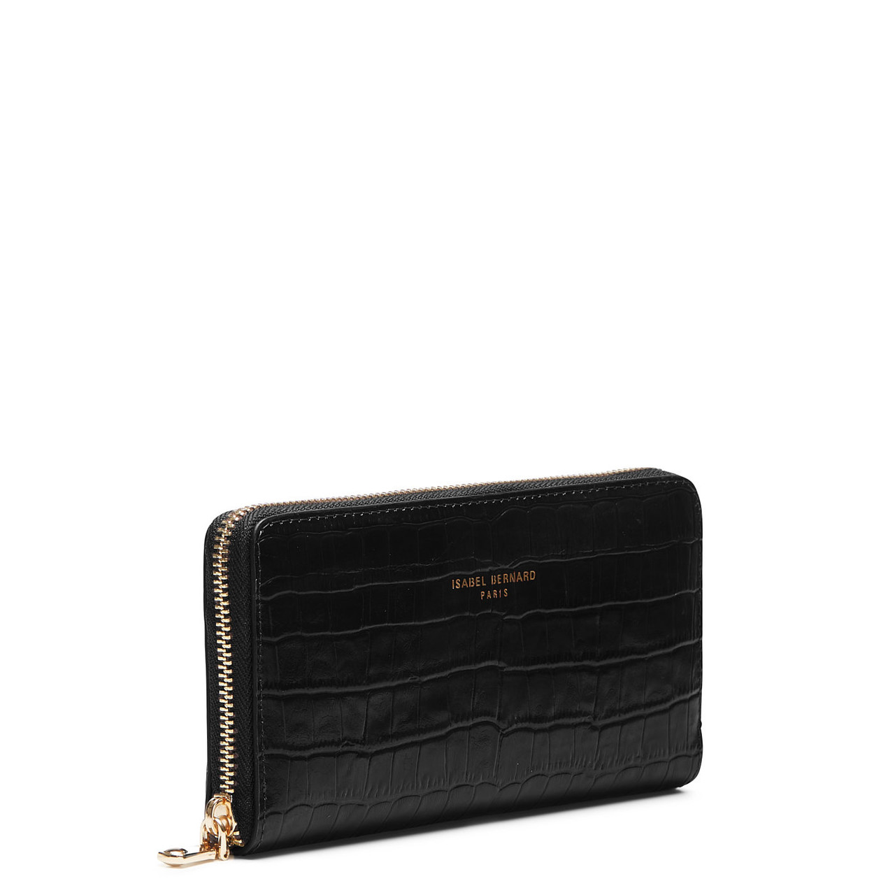 Isabel Bernard Honoré Léa croco black calfskin leather zipper wallet
