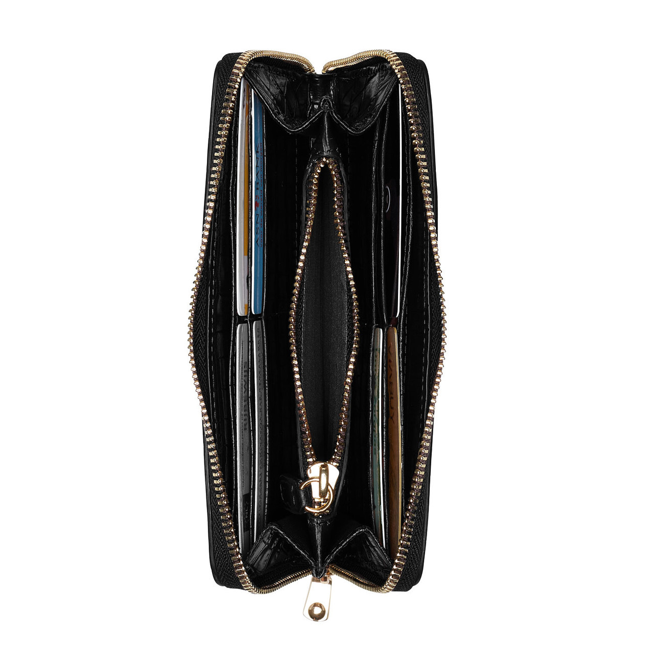 Isabel Bernard Honoré Léa croco black calfskin leather zipper wallet