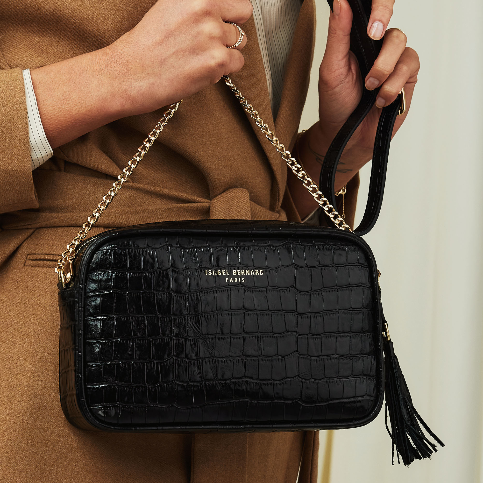 Croco black calf leather crossbody for 