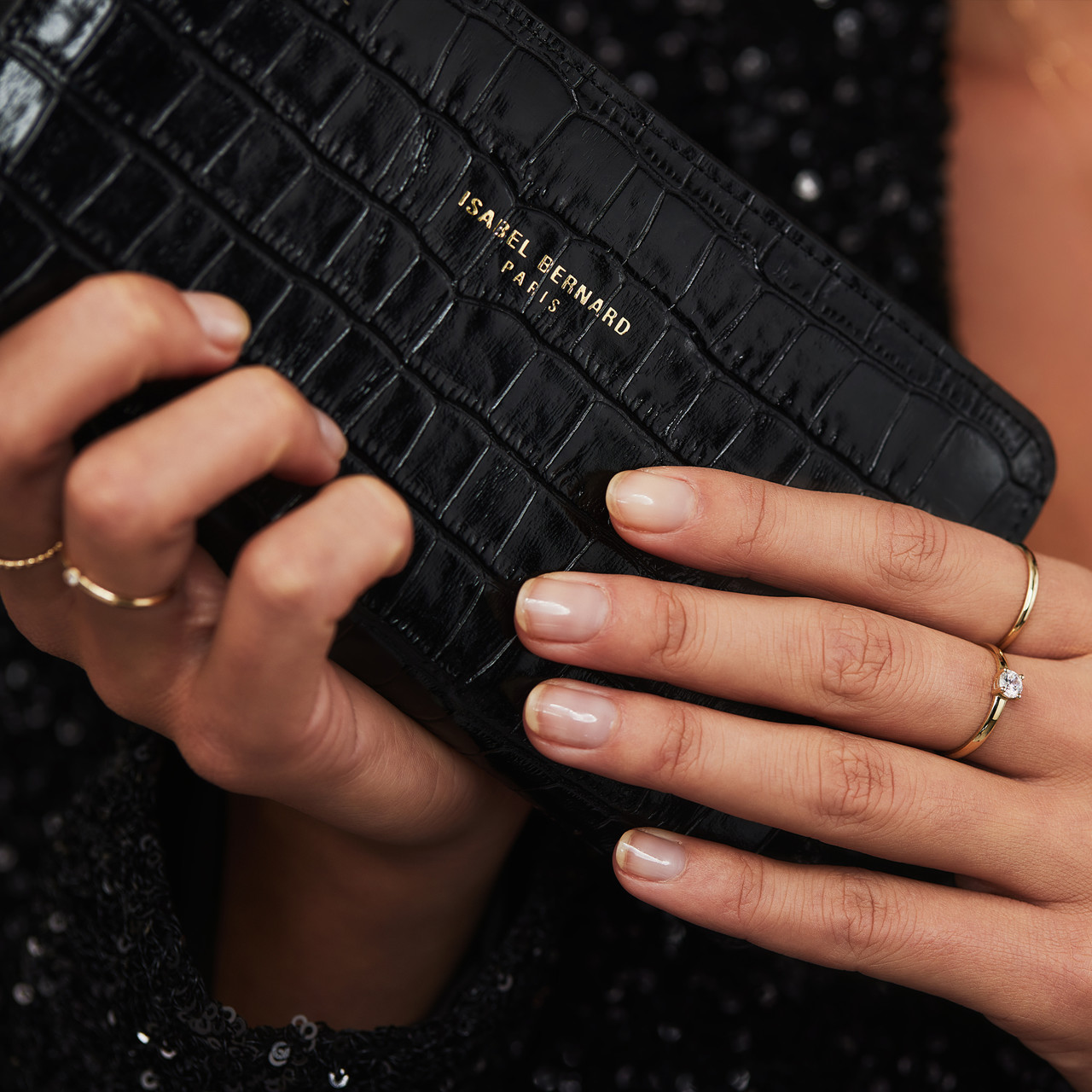 Isabel Bernard Honoré Léa croco black calfskin leather zipper wallet