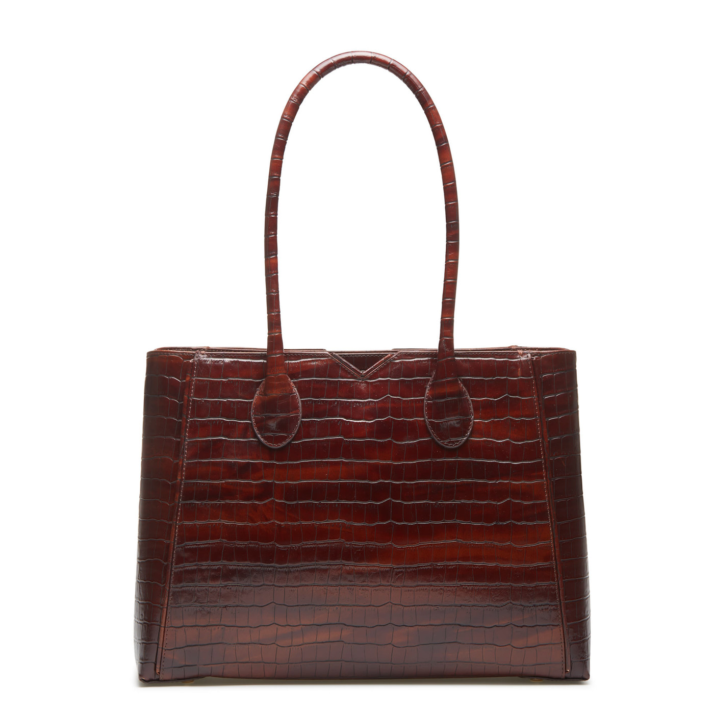 Croco brown calf leather handbag for women | Isabel Bernard