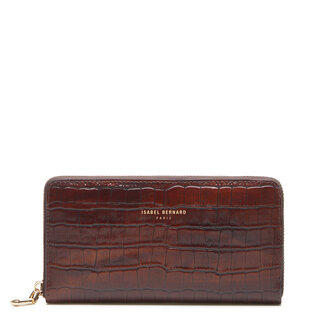 ZIPPED CARD HOLDER IN CROCODILE EMBOSSED CALFSKIN - BROWN