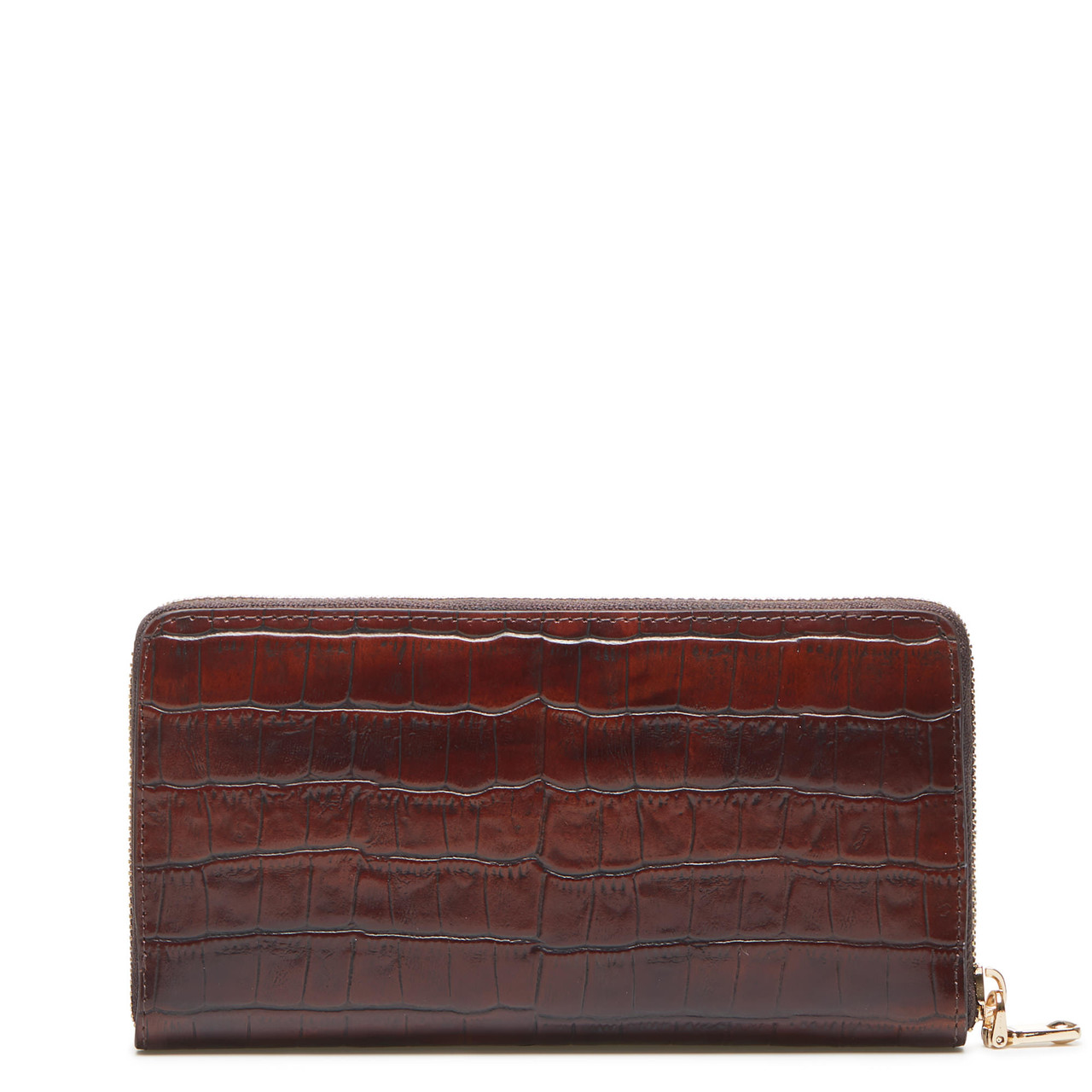 Isabel Bernard Honoré Léa croco brown calfskin leather zipper wallet