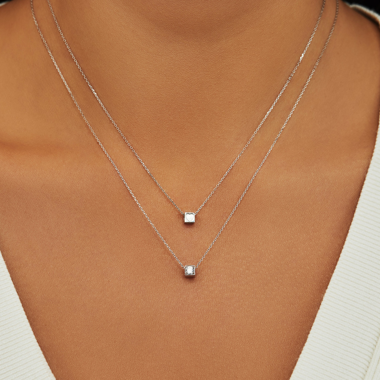 Isabel Bernard Saint Germain Felie 14 karat white gold cube charm with zirconia stone