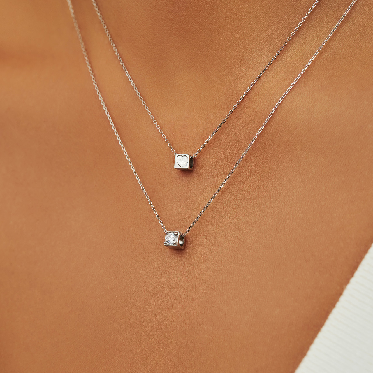 Isabel Bernard Saint Germain Felie 14 karat white gold cube charm with zirconia stone