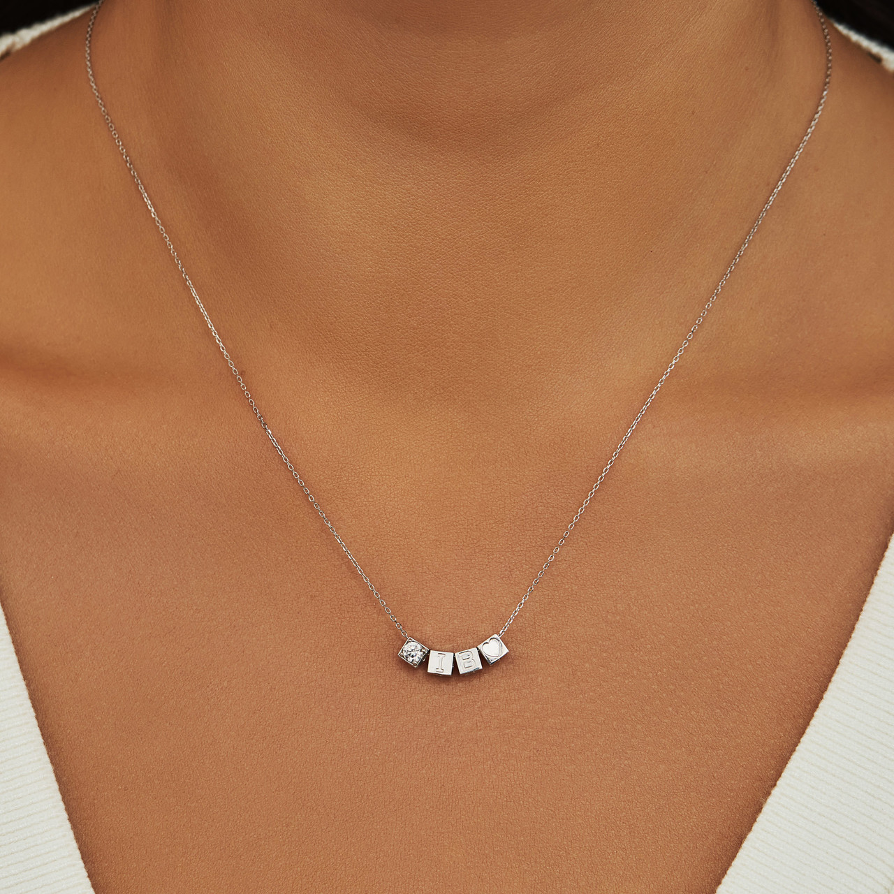 Isabel Bernard Saint Germain Felie 14 karat white gold cube charm with zirconia stone