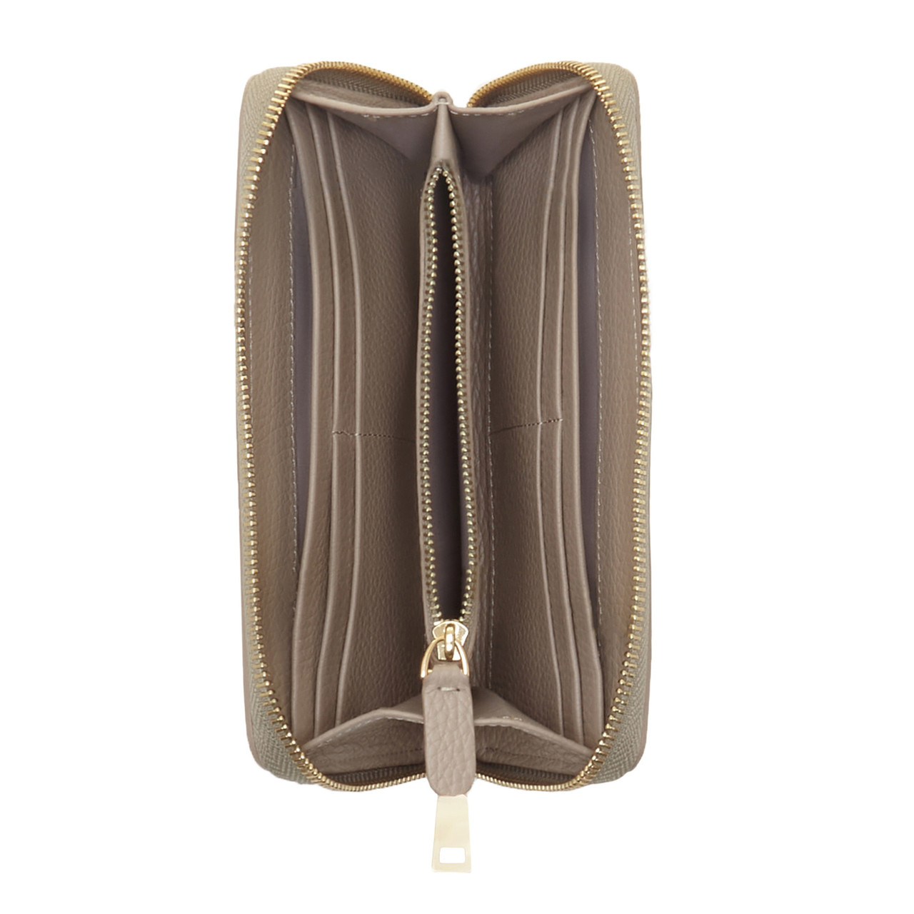 Isabel Bernard Honoré Léa taupe calfskin leather zipper wallet