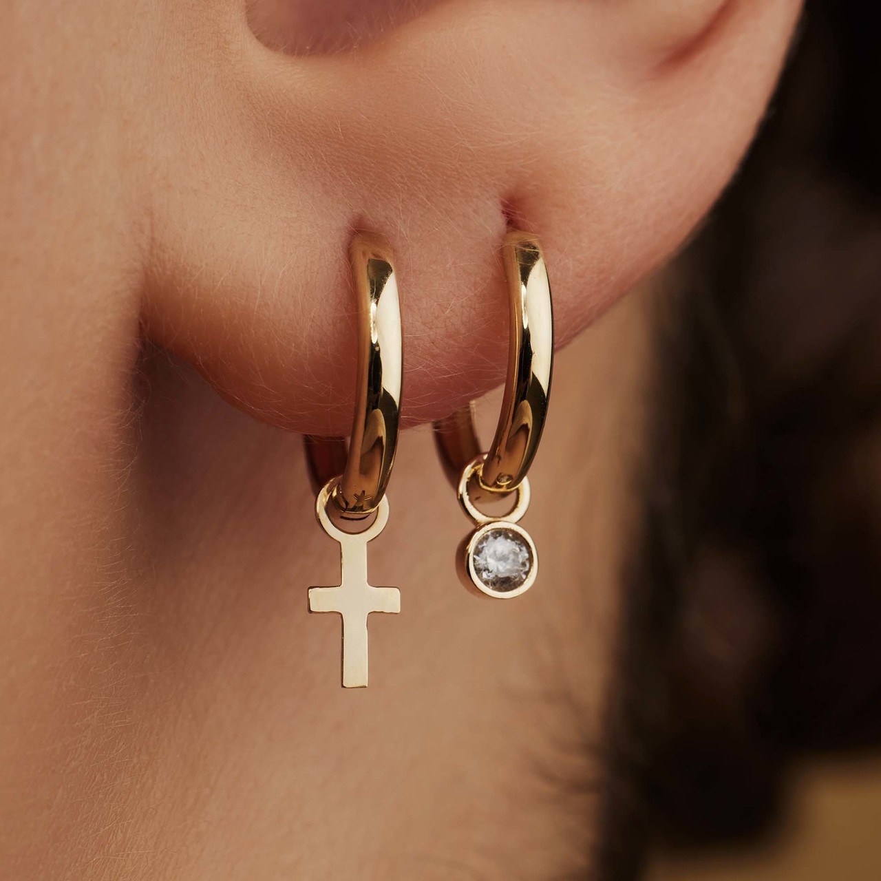 Gold Hoop Earrings With Cross Charm 2024 epicamlv