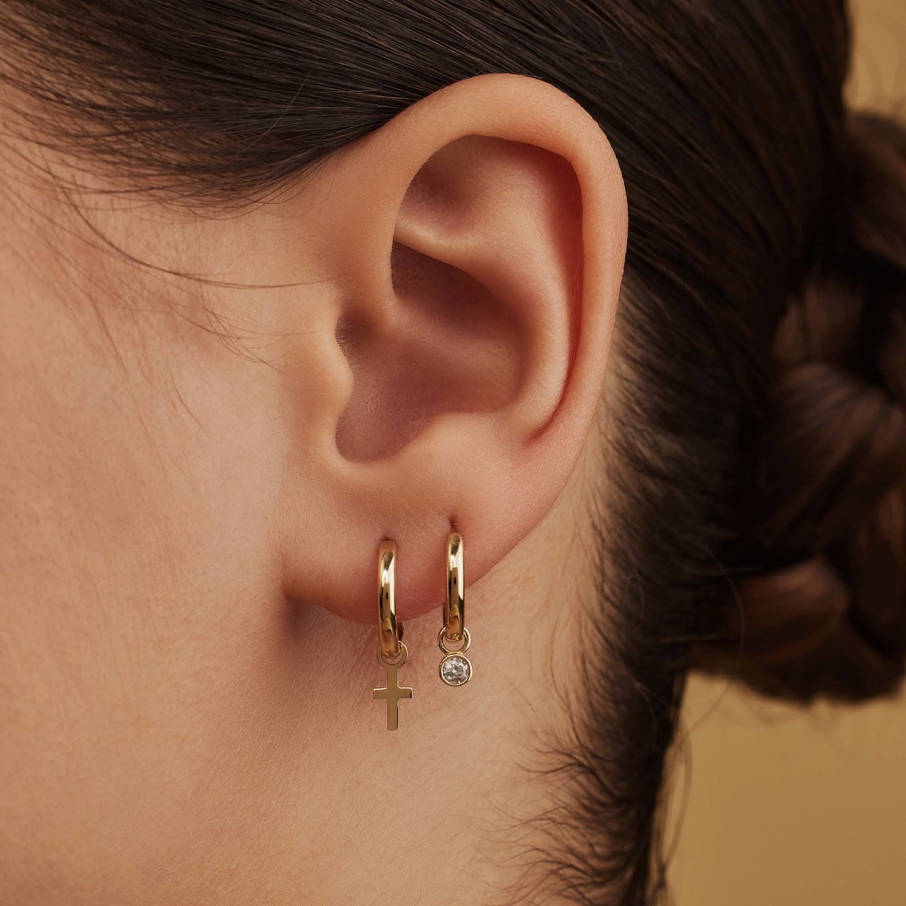 Isabel Bernard Rivoli Aélys 14 karat gold hoop earrings with zirconia stone