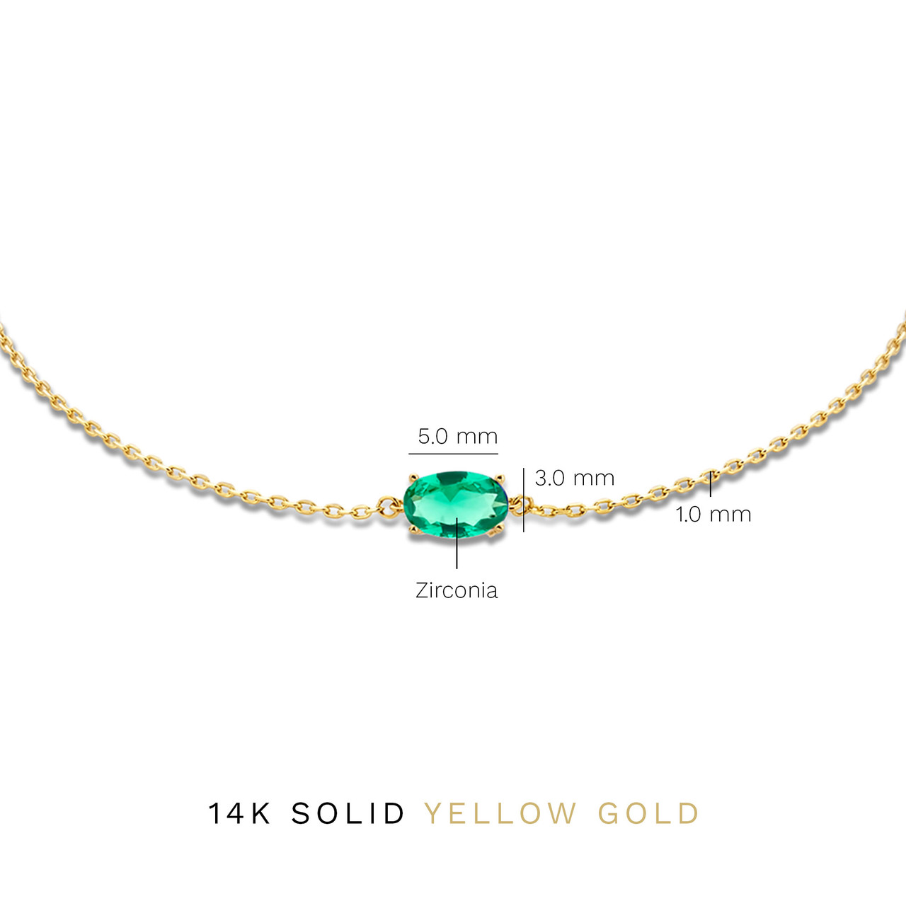 Isabel Bernard Baguette Olivia 14 karat gold bracelet with green zirconia stone