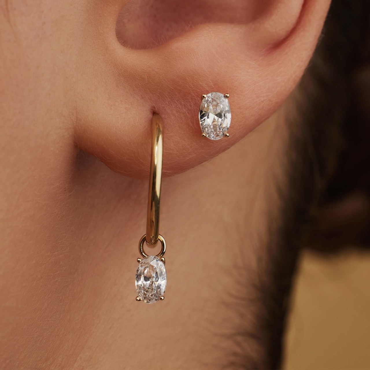 Isabel Bernard Baguette Genevieve 14 karat gold stud ear studs with white zirconia stone