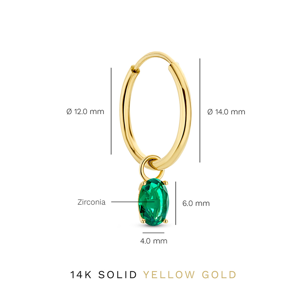 Isabel Bernard Baguette Olivia 14 karat gold hoop earrings with green zirconia stone