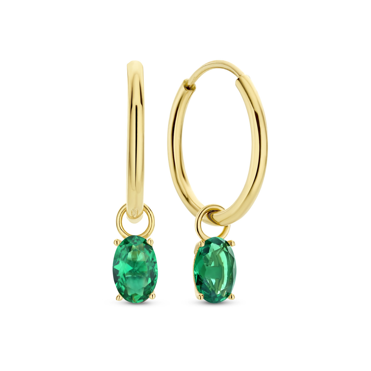 Isabel Bernard Baguette Olivia 14 karat gold hoop earrings with green zirconia stone