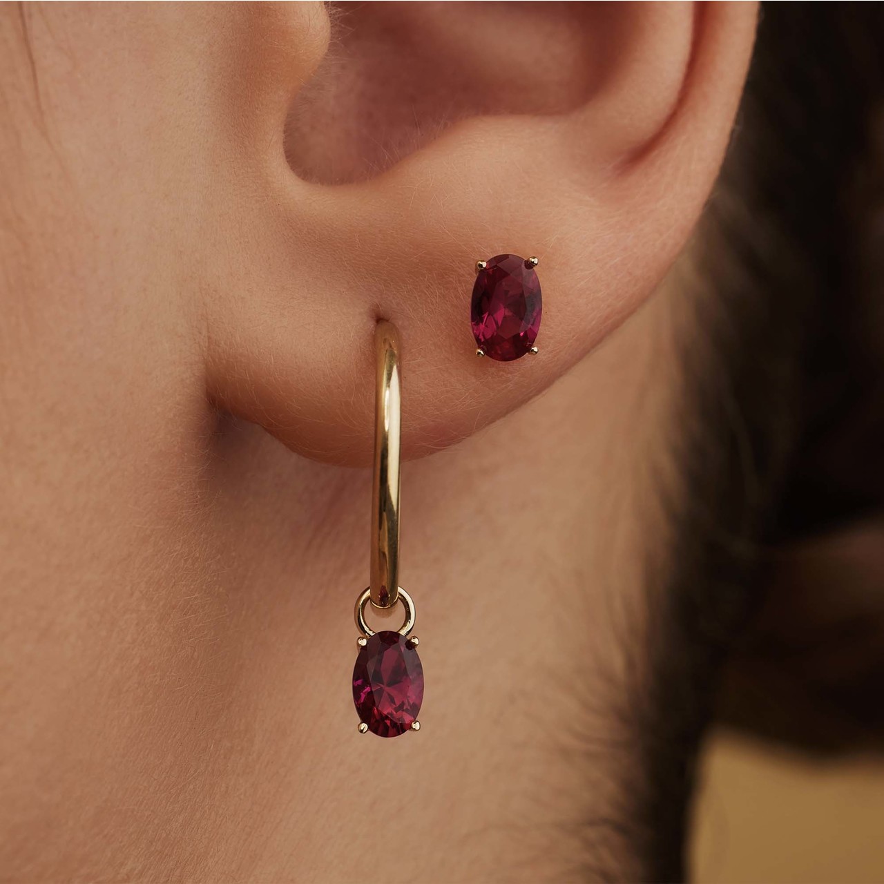 Red stone hoop earrings deals