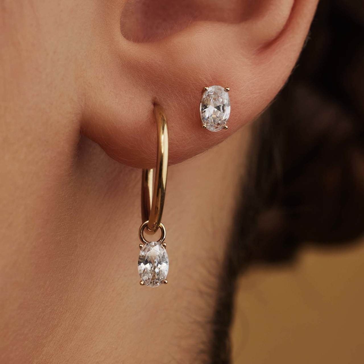 Isabel Bernard Baguette Genevieve 14 karat gold hoop earrings with white zirconia stone