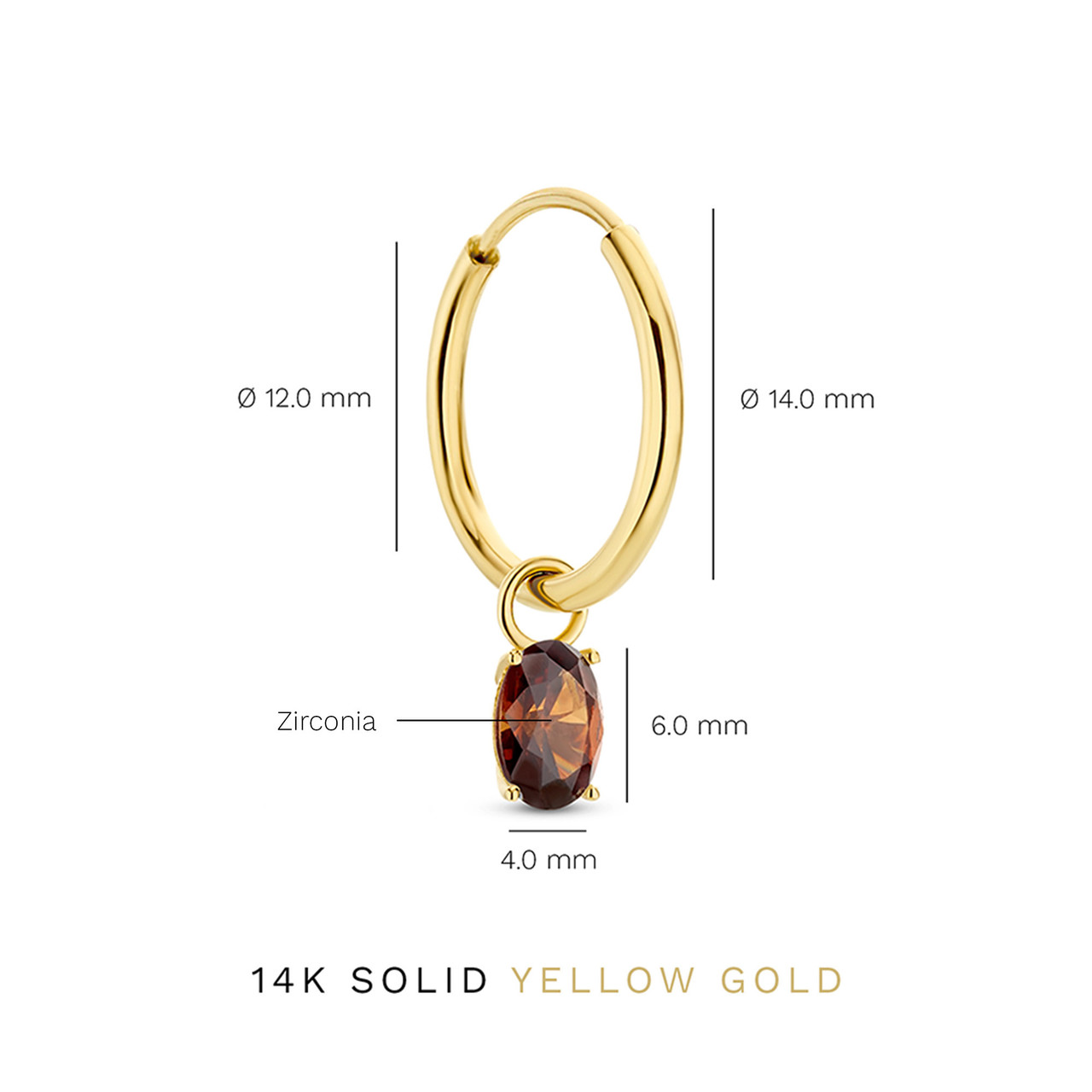 Isabel Bernard Baguette Brune 14 karat gold hoop earrings with brown zirconia stone