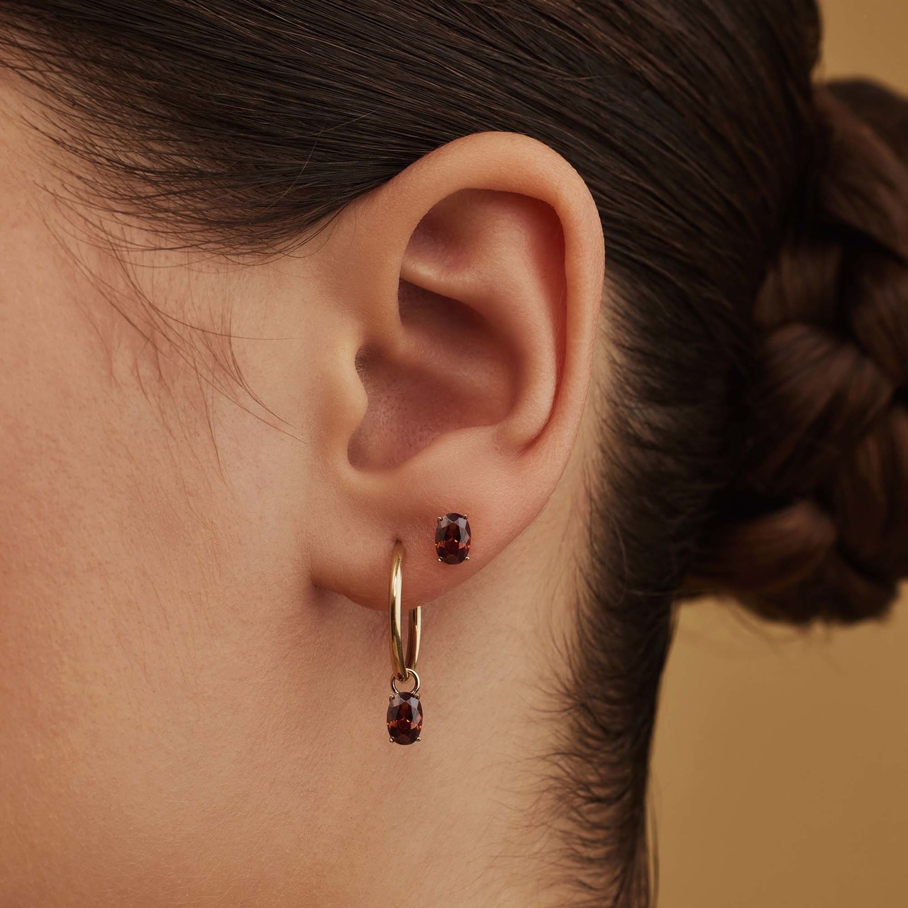 Isabel Bernard Baguette Brune 14 karat gold hoop earrings with brown zirconia stone