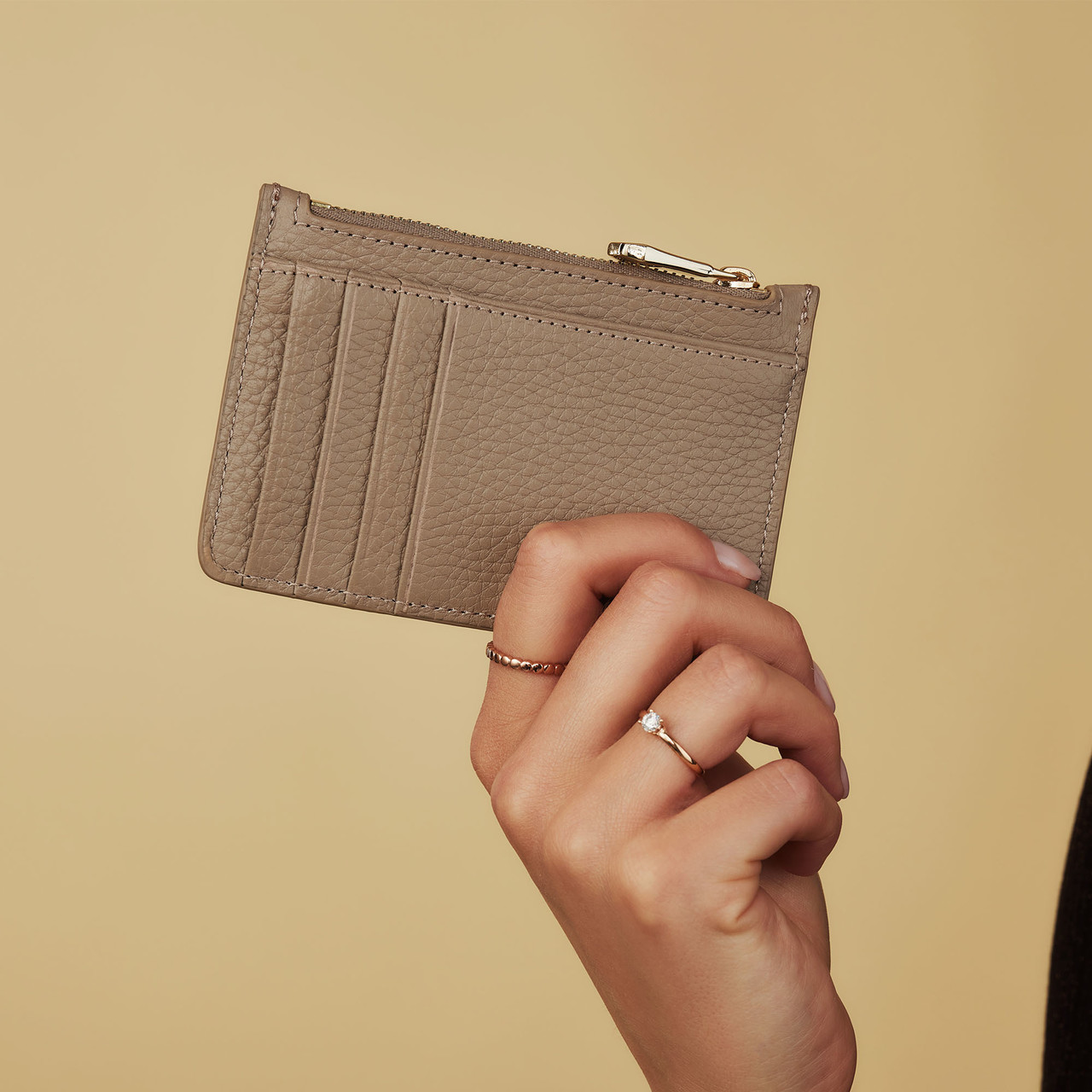 Honoré Aveline taupe calfskin leather card holder