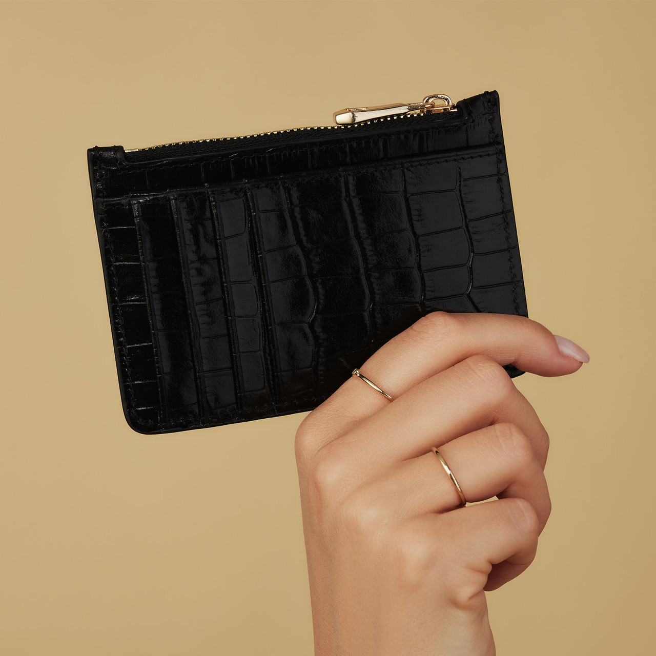 Isabel Bernard Honoré Aveline croco black calfskin leather card holder