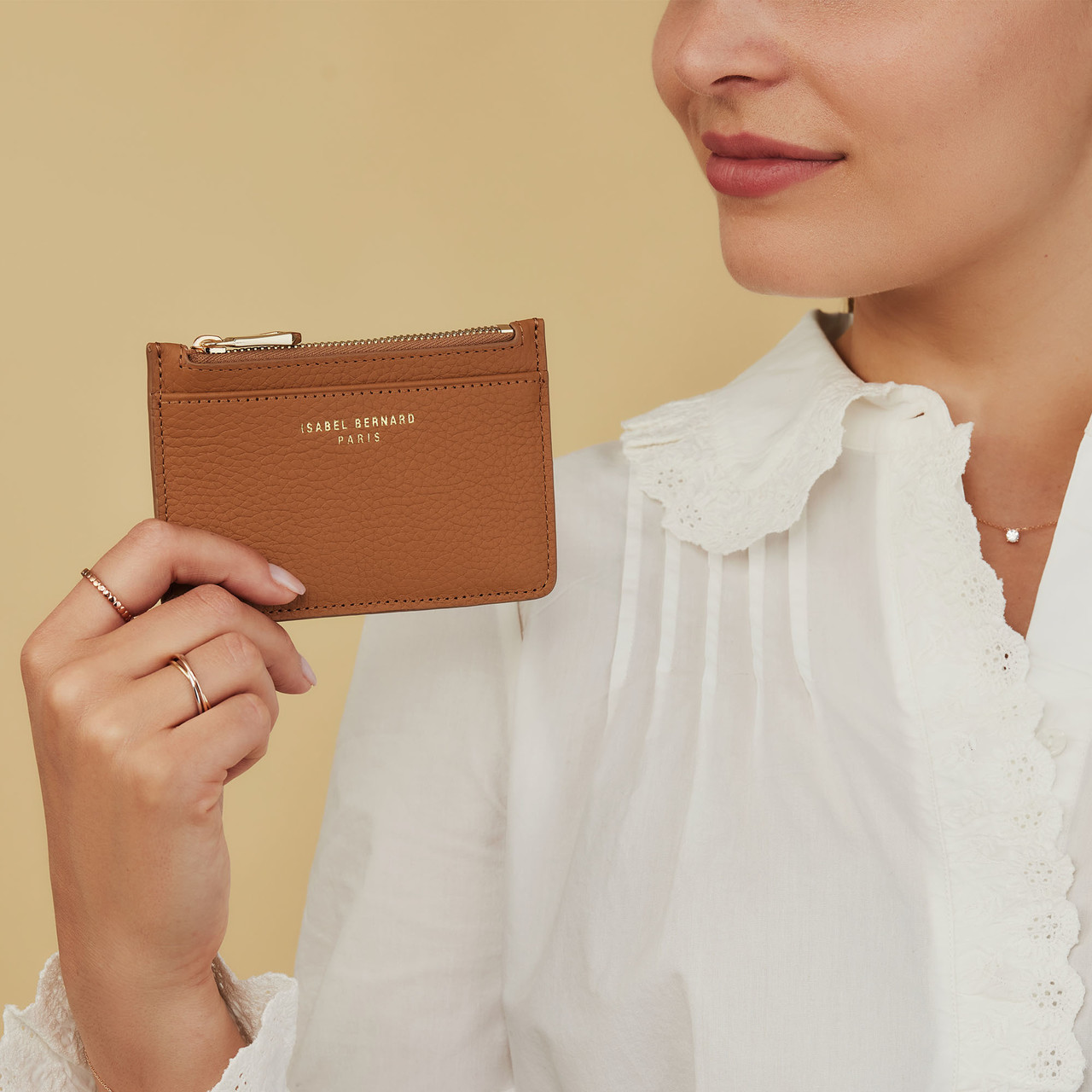 Isabel Bernard Honoré Aveline camel calfskin leather card holder