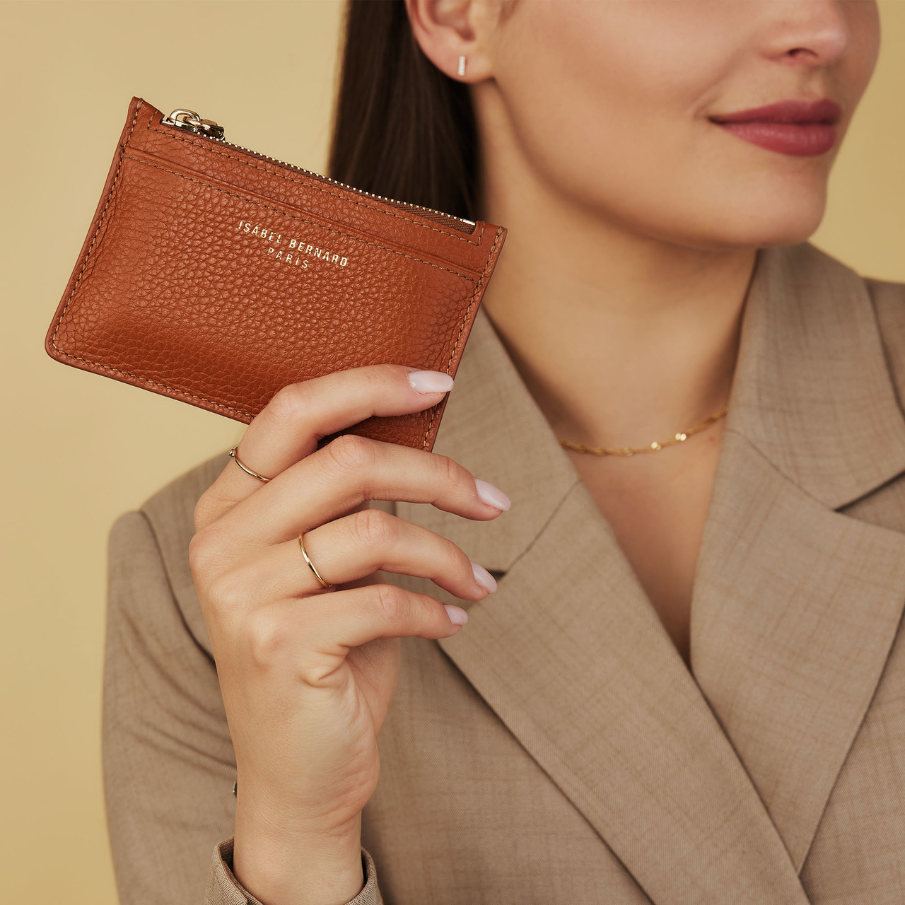 Isabel Bernard Honoré Aveline cognac calfskin leather card holder