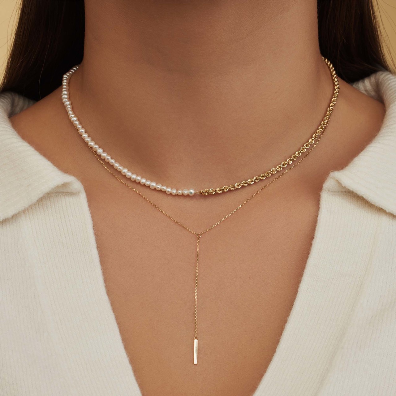 Isabel Bernard Monceau Josephine 14 karat gold necklace with rod