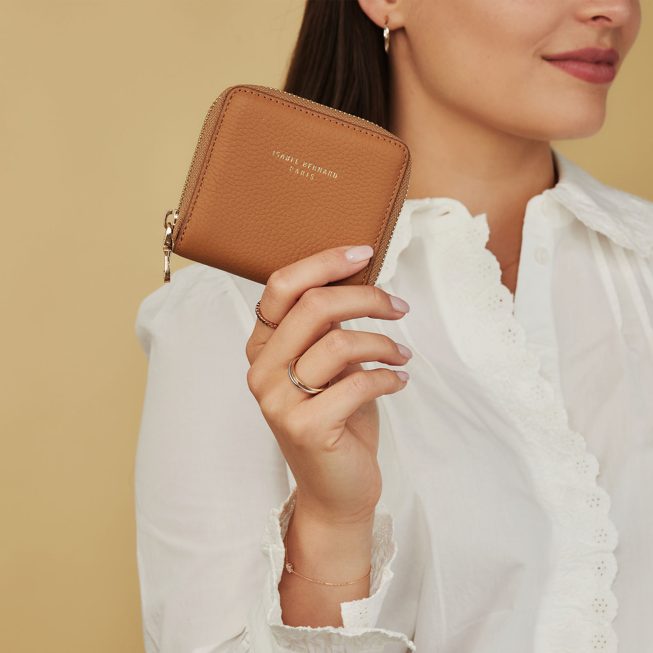 Isabel Bernard Honoré Jules camel calfskin leather zipper wallet