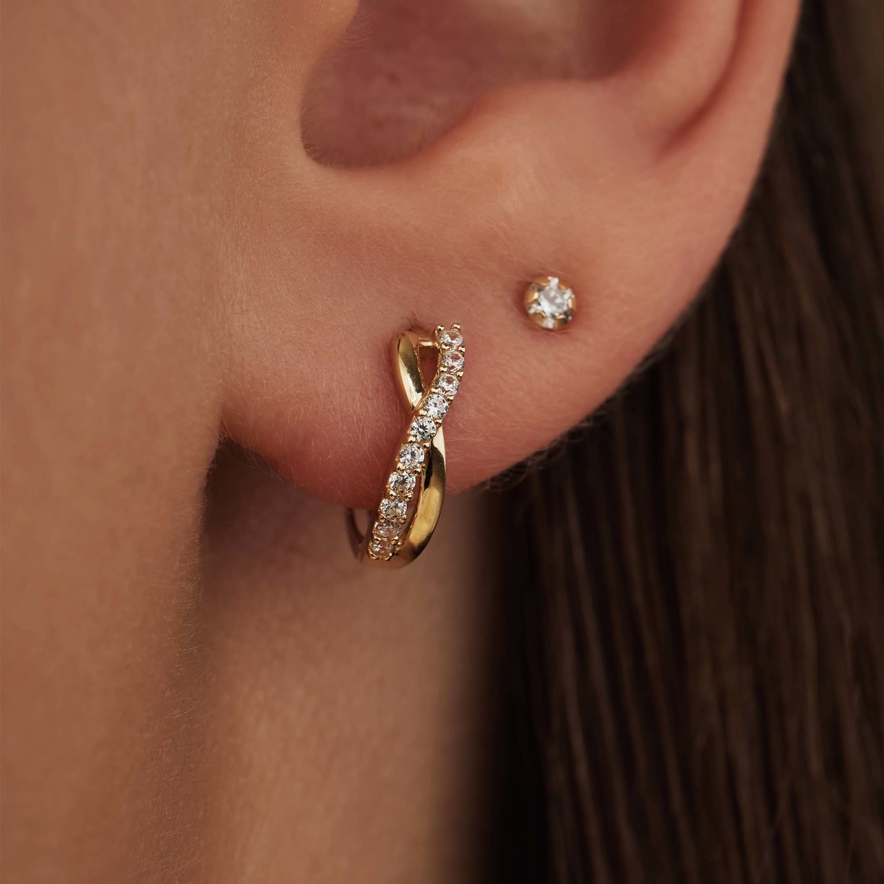 Isabel Bernard Rivoli Esmée 14 karat gold hoop earrings with zirconia stones