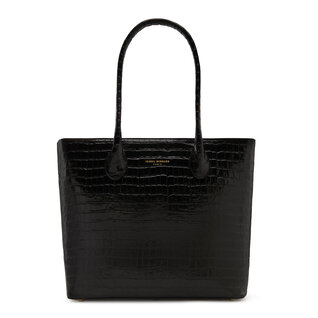 Isabel Bernard Honoré Lysanne kroko schwarze Shopper Tasche aus Kalbsleder