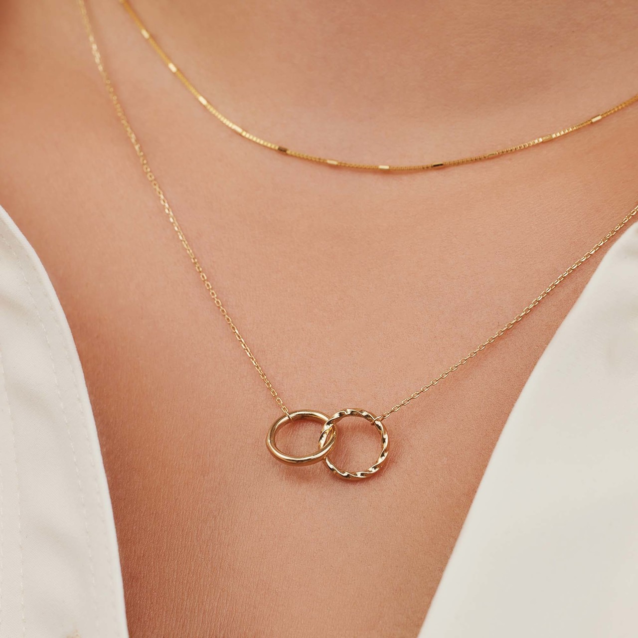 Isabel Bernard Rivoli Lisan 14 karat gold necklace with two rings