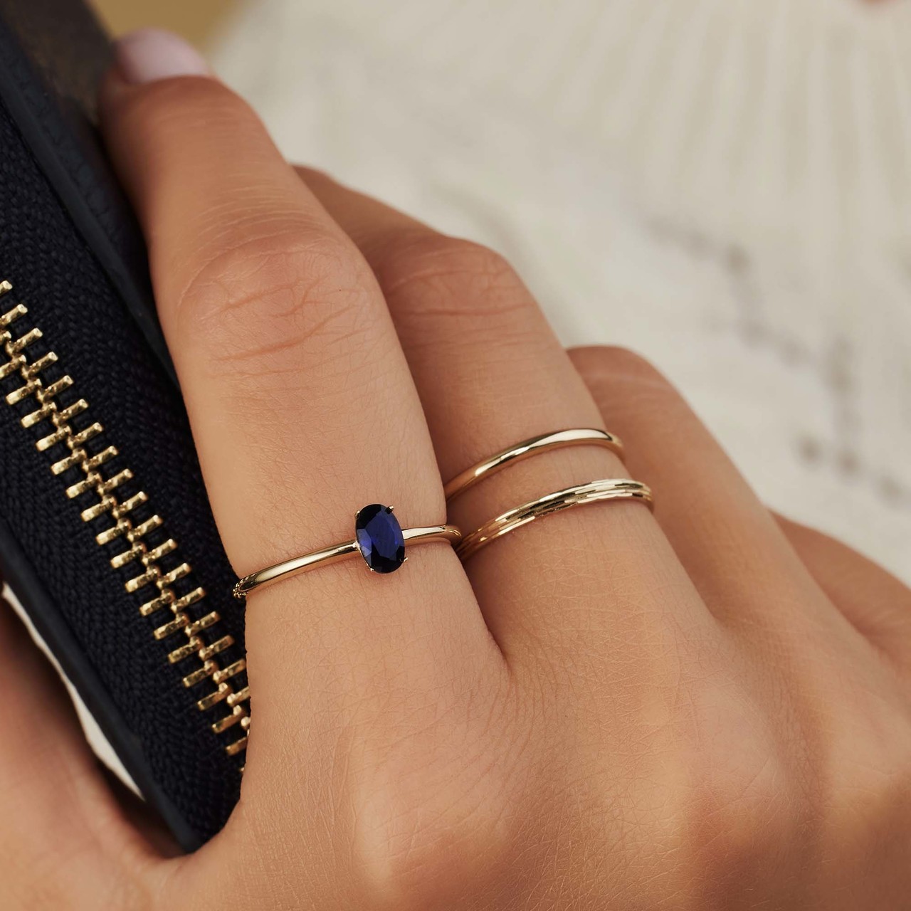 Isabel Bernard Baguette Nila 14 karat gold ring with blue zirconia stone