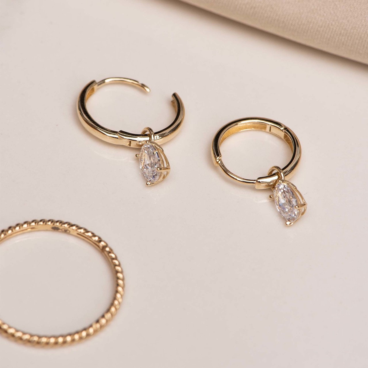 Isabel Bernard Baguette Genevieve 14 karat gold hoop earrings with white zirconia stone