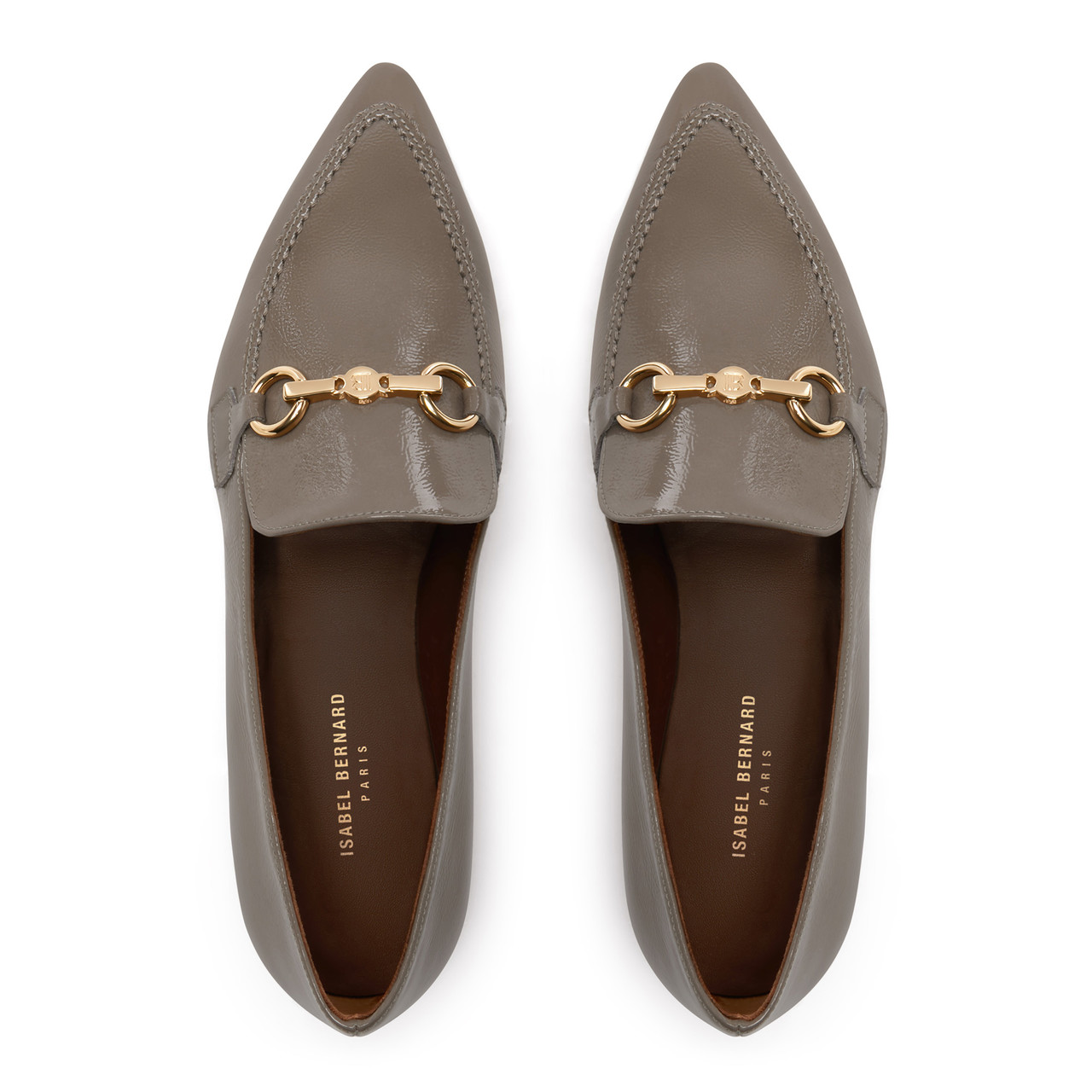 Isabel Bernard Vendôme Margaux taupe calfskin patent leather loafers