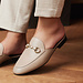 Isabel Bernard Vendôme Fleur taupe calfskin leather backless loafers