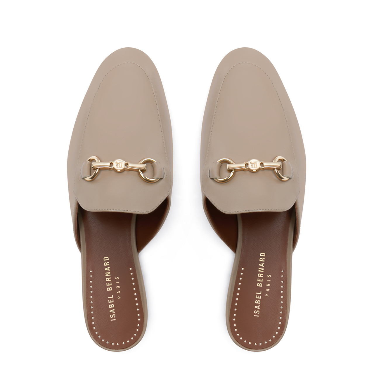 Isabel Bernard Vendôme Fleur taupe calfskin leather backless loafers
