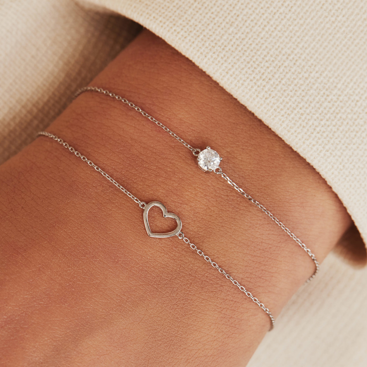 Isabel Bernard Cadeau d'Isabel 14 karat white gold nacklace with bracelet gift set with heart