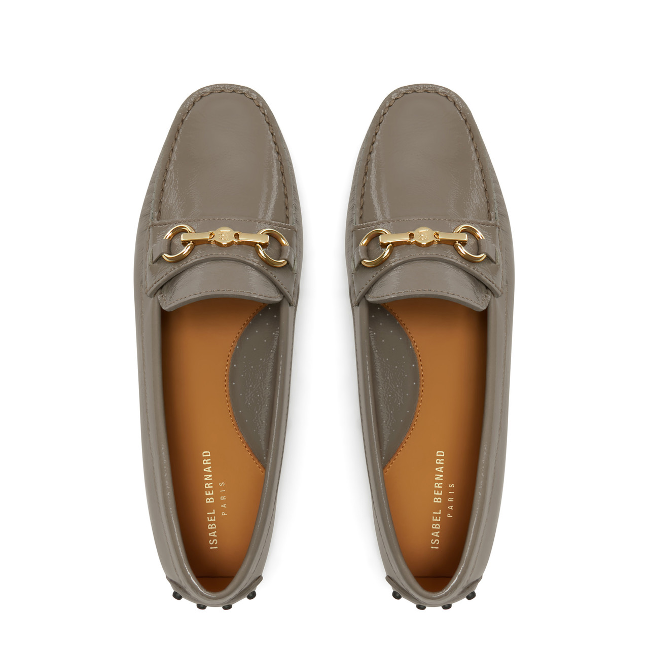 Isabel Bernard Vendôme Marie taupe calfskin patent leather moccasins