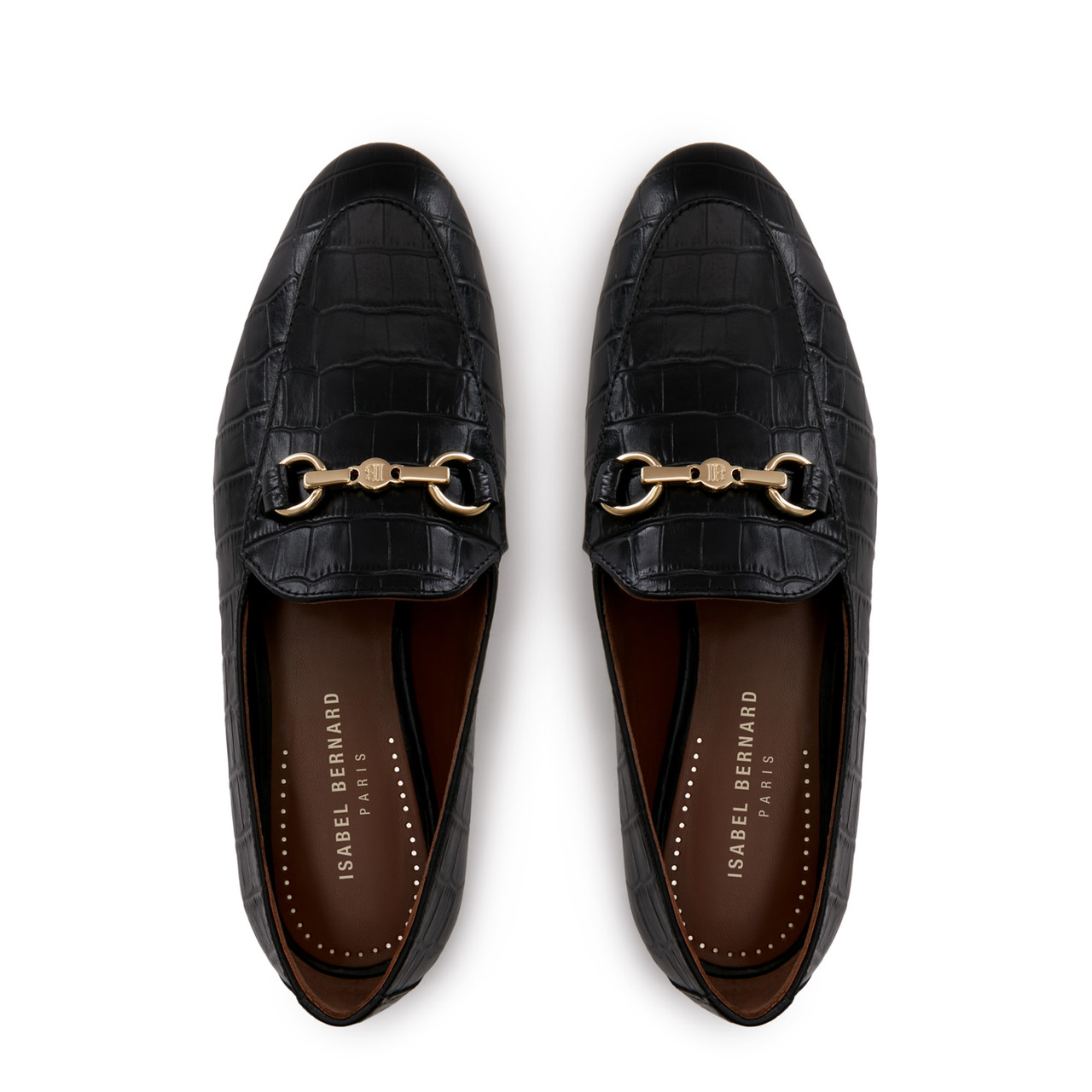 Isabel Bernard Vendôme Fleur croco black calfskin leather loafers